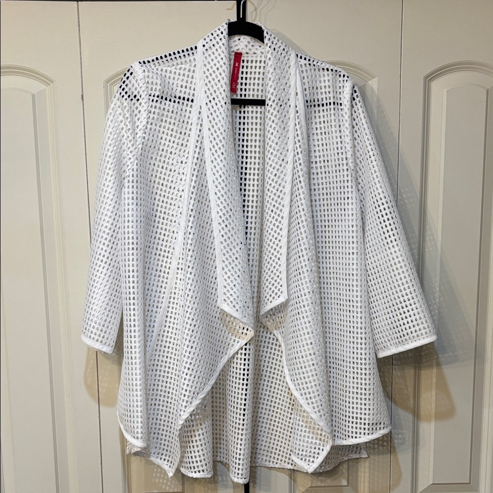 Ic Collection White Open-Front Mesh Cardigan